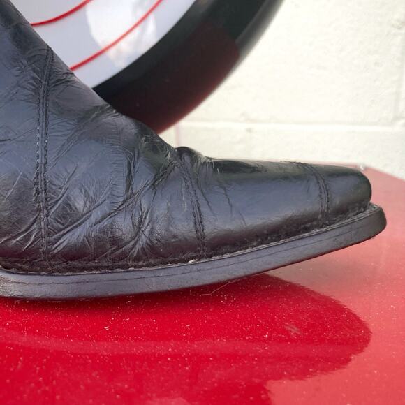 Vintage Black Leather Eel Skin Cowboy Boots | Mexican Made | Gritty Western Vibe - Picture 12 of 16